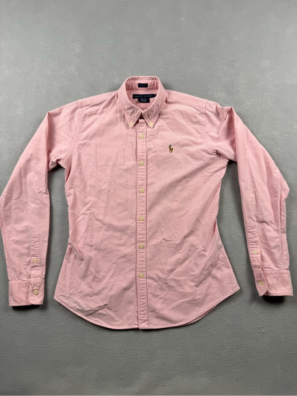 Ralph Lauren Slim Fit Button Up Oxford Shirt Women Size 6 Pink Long Sleeve